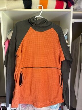 Melanzana Orange and Dark Gray Waffle Pullover Hoodie